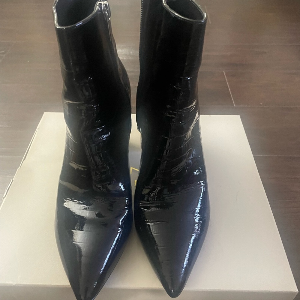 Marc Fisher Crocodile Patent Black Ankle Booties